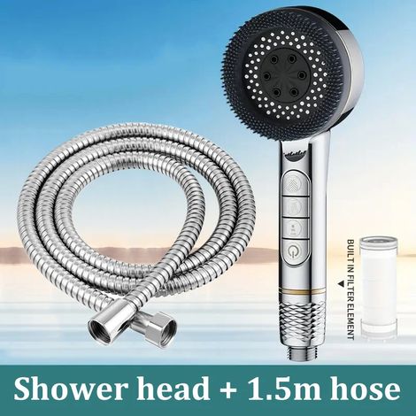 (Silvery-1,5 m) Pommeau de douche filtrant suralimenté 1 pièce, quatre vitesses, joint d'étanchéité, accessoires de douche multifonctionnels pour la maison et la salle de bain (1/5)