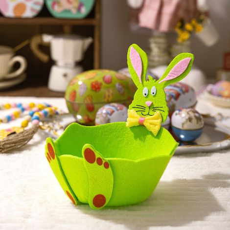 Panier Lapin - Panier À Bonbons De Pâques Réutilisable - Pour Chasse Aux Œufs Et Rangement - Vert Jaune Orange - 1 Pièce (1/5)