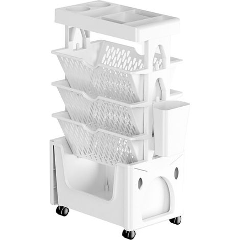 Bibliothèque mobile à roulettes, 5 niveaux, grande capacité de charge, chariot utilitaire blanc pour bureau ou cuisine (1/5)