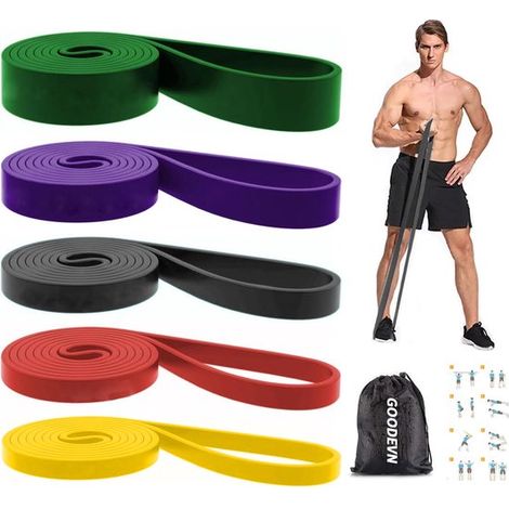 Lot de 5 bandes de résistance - Bandes élastiques - Bandes de musculation pour le fitness - Bandes de traction - Cordes - Élastiques d'extension - Bandes de résistance pour le sport et le fitness - Ki (1/5)