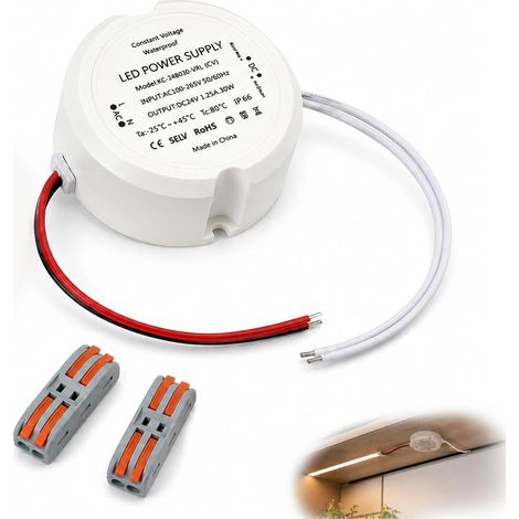 Transformateur LED 24V 30W 1.25A, Rendu Rond Ø55mm, Alimentation pour Éclairage LED Intérieur Extérieur, Spots, Installation Facile avec Connecteurs, Longue Durée de Vie (24V 30W) (1/5)