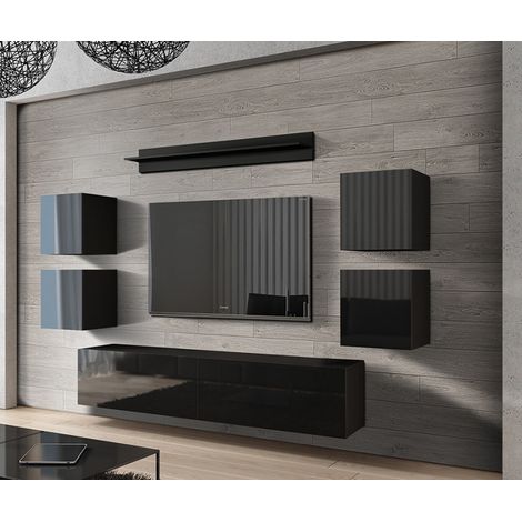 Ensemble meuble TV CONCEPT 41-41-HG-B-1-1B noir brillant 256 cm (1/2)