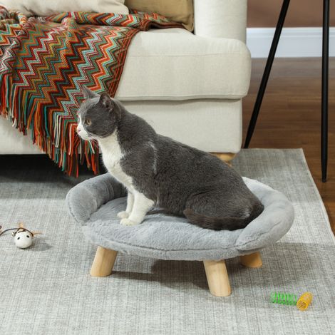 Gris - Canapé surélevé animaux avec coussin amovible, pour chiens et chats, housse lavable, petit mobilier confortable, 47x40x20 cm (1/4)