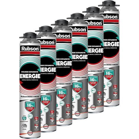 RUBSON Pack de 6 Mousses Expansives Énergie Pistolable Gris 750ml