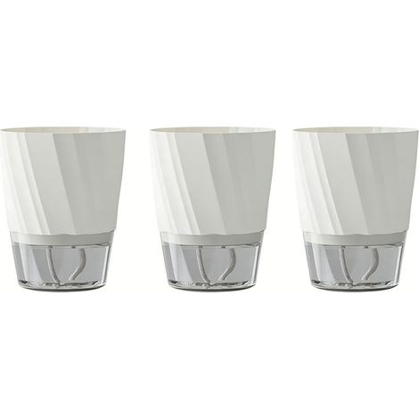 3 pots en plastique avec système d'arrosage automatique, niveau d'eau visible et réservoirs transparents pour plantes d'intérieur, fleurs et succulentes. Couleur blanche. (1/5)