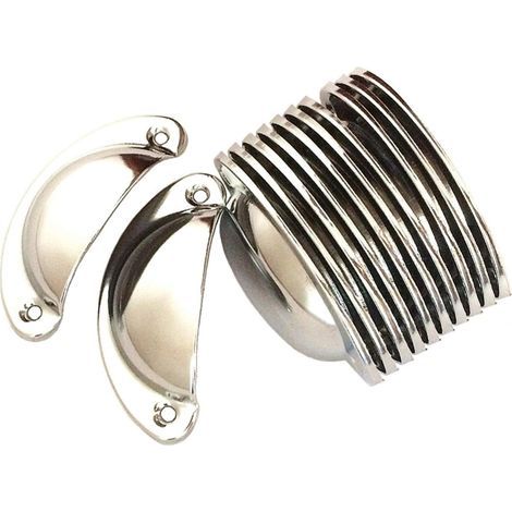 Lot de 12 poignées vintage en forme de coquillage pour tiroirs, placards et meubles de cuisine poignées de porte de placard rétro en fer forgé courbé, 8,2 cm x 3,5 cm, couleur argent. (1/5)