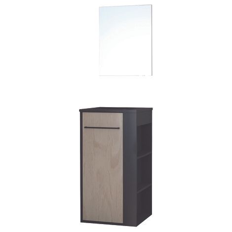 ONDEE ZEN - Meuble lave-mains à poser NOVA - version droit - Noir - mélaminé - miroir (1/3)