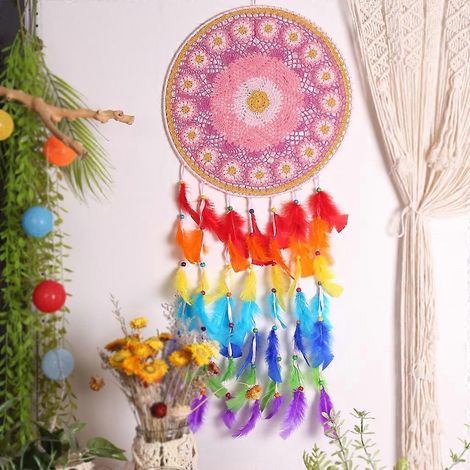 Attrape-rêves en plumes colorées, décoration murale traditionnelle (1/4)