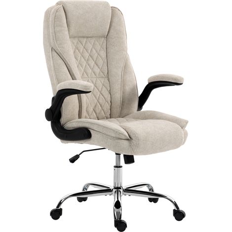 Fauteuil de bureau, chaise bureau ergonomique, hauteur réglable, accoudoirs relevables, 70 x 70 x 114-122 cm, beige (1/5)