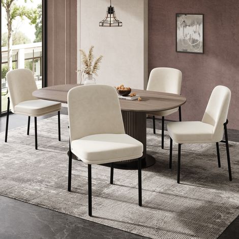 MEUBLIV Sillas de comedor beige, lote de 4, terciopelo, sin colchón (1/5)