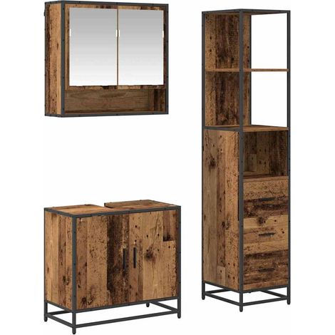 Badezimmermöbel-Set mit Schubladen 3 pcs Altholz Holzwerkstoff vidaXL