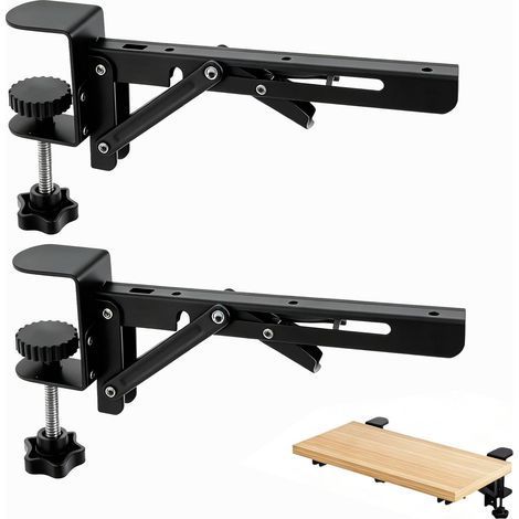 Rallonges de Table Lot de 2 Charnière Pliante sans perçage Support Clavier pour Table à Manger, Bureau d'ordinateur, Bureau Console Pliante réglable – Noir (1/5)