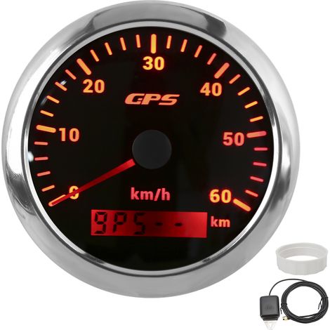 Compteur de vitesse GPS 85 mm, 0 à 60 km/h, écran LCD, odomètre avec rétroéclairage réglable pour voitures, bateaux, 9 à 32 V DC, noir (1/5)