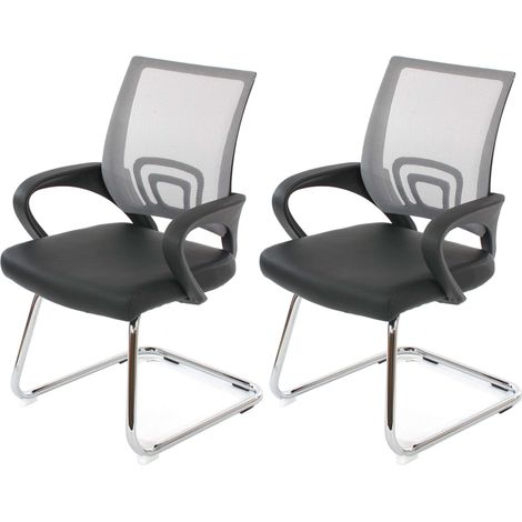 Lot de 2 chaises de conférence / chaise visiteurs Ancona, simili-cuir, gris (1/4)