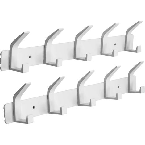 Paquete de 2 Barras de Perchas con 5 Ganchos, Ganchos de Pared de Aluminio Blanco, Perchero de Pared para Dormitorio, Baño, Cocina y Recibidor (1/5)