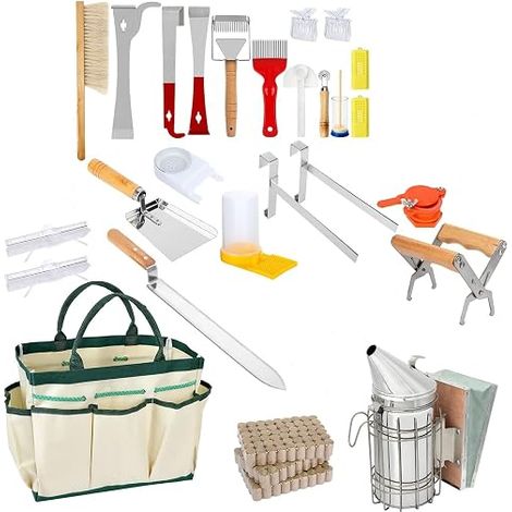 Kit d'Outils d'Apiculteur Materiel Apiculture Materiel Outils Et Accessoires Apicoles Comprend Une Brosse à Abeilles Un Crochet En j Etc Convient Aux Apiculteurs Débutants (1/5)