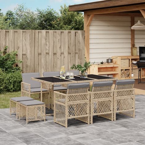 11-tlg. Garten-Essgruppe mit Kissen Beige Poly Rattan vidaXL (1/5)