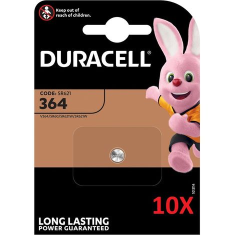 10x Duracell Uhrenbatterie D364 AgO 1,55V 20mAh Blister