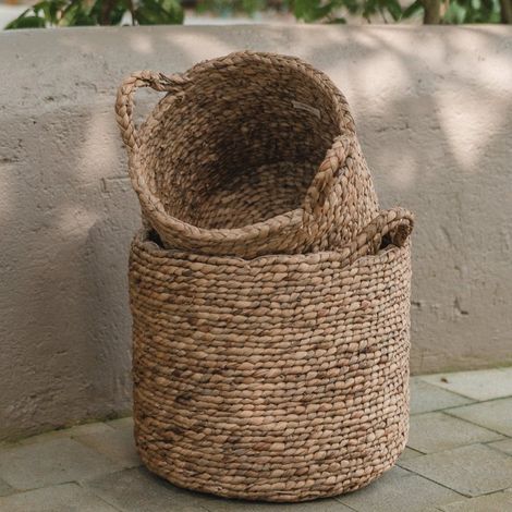 Panier de Rangement et à Linge en Jacinthe d'Eau Tressée avec Poignées, 3 Tailles au Choix - PANGIVO