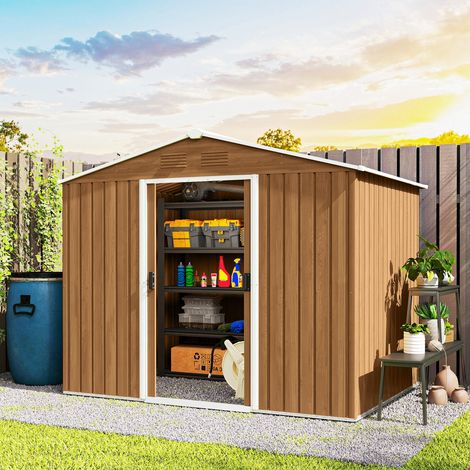 Gartenhaus aus Stahlblech mit Schiebetüren, 236 x 174 x 190 cm, Braun (1/5)