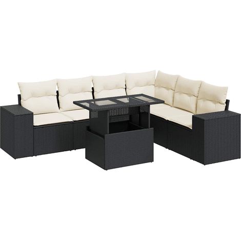vidaXL Set Divani da Giardino con Cuscini 7pz Nero Polyrattan (1/5)