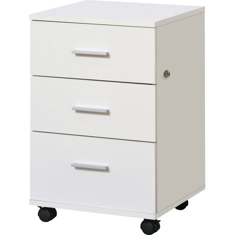 Caisson de bureau à 3 tiroirs avec serrure et roulettes pivotantes, compact, 40 x 40 x 61,5 cm, blanc (1/5)