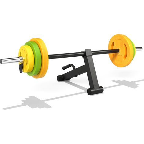 Ensemble haltères et barre 20kg avec mini deadlift barbell jack - HOMCOM - poignées antidérapantes - métal - Ø28x130cm/50x12x33cm (1/5)