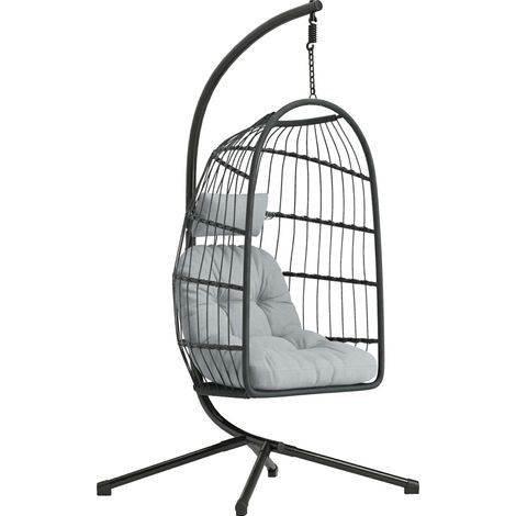 Outsunny Hanging Egg Chair, Outdoor Swing Chair with Stand, Dark/Light Grey