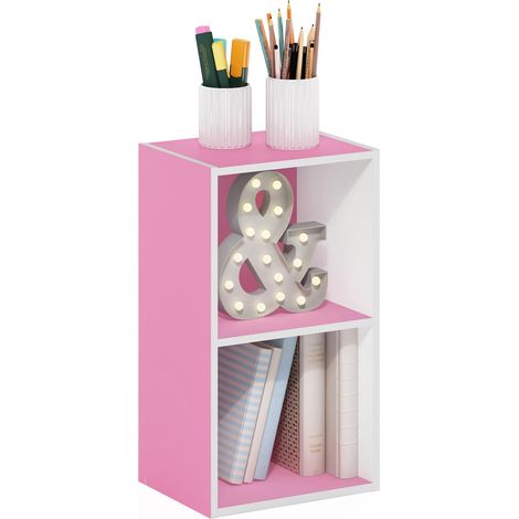 Étagère ouverte à 2 niveaux, Blanc/Rose, 2-Tier Cube, Chêne Français (1/5)