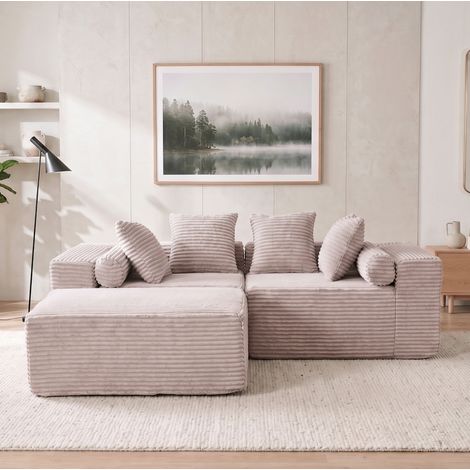 Divano angolare modulare a 3 moduli 266 x 110 x 60,01 cm beige senza installazione DESVIAE (1/5)