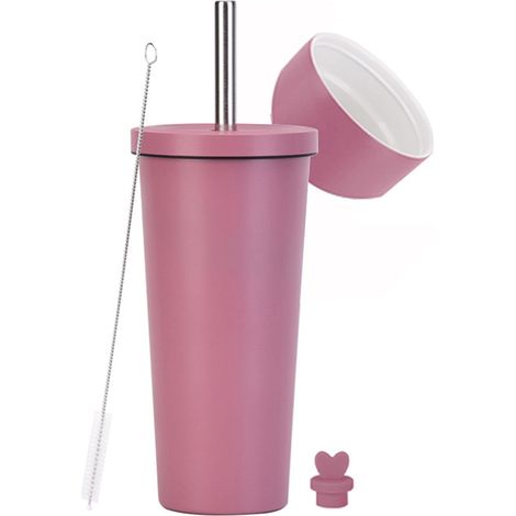Tasse Thermos - 710 ml - Double Paroi Acier Inoxydable - Avec Paille Réutilisable Et Bouchon - Pour Boissons Chaudes Ou Froides (1/5)