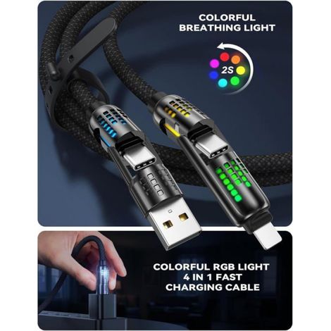 Câble Multi Usb 4 En 1 Câble Universel [2M] Cable Chargeur Multi Usb C Charge Rapide Lumière Led Rgb Avec Usbc/Usba Vers Lightning (1/5)