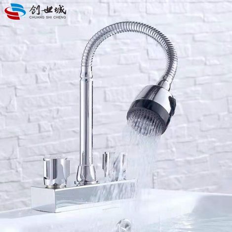 Omnidirectional Rotating Double Handle Dual Control Hot and Cold Water Faucet for Double-Opening Basins, Countertop Basins, and Washbasins - Dual-Hole and Three-Hole Faucet - Omnidirectional Dual-Whee