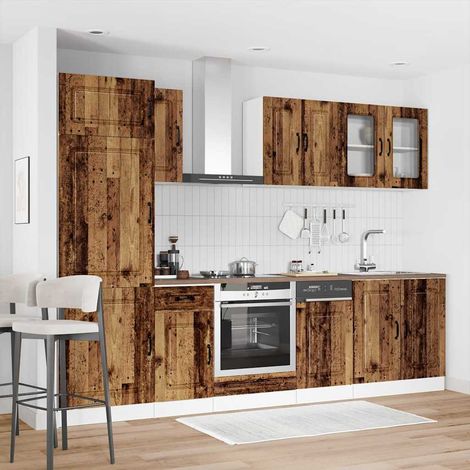 Ensemble de meubles de cuisine 8 pièces en bois d'ingénierie vieux bois - PANGIVO (1/5)