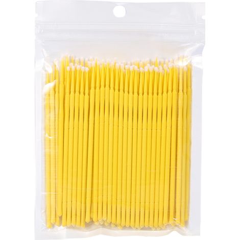 100 brosses micro jetables pour cils, lot de 100 pièces, sticks nettoyants à colle jaune, usage professionnel (1/5)