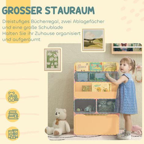 Étagère enfant avec tiroir, bibliothèque à compartiments, 60 x 29,9 x 90 cm, Rose (1/5)