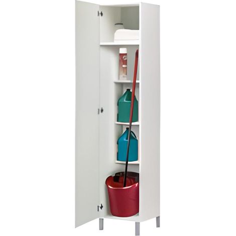 Pegane – Armoire de rangement blanche 1 porte 4 étagères – Dimensions 42x35x188 cm – Panneaux de particules mélaminés – Fabrication espagnole