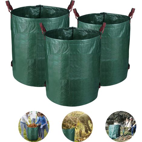 Jiubiaz Gartensack 3X 272L Laubsack Gartenabfallsack XXL Garten Tasche Rasensack mit Griffen Reißfest Wiederverwendbar
