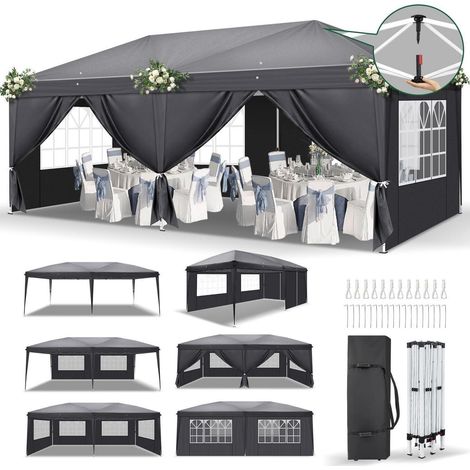 Faltpavillon 3x6m Wasserdicht UV-Schutz 50+ mit 6 Seitenteilen Dunkelgrau (1/5)