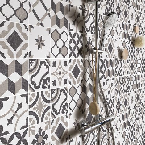 Sticker Mural Carrelage adhésif Cuisine Salle de Bain - 30 STICKERS CARREAUX DE CIMENT AZULEJOS AMBRE - 30stickers20x20cm (1/5)
