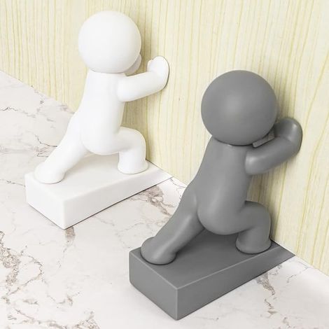 Butoir de porte mignon, 2 paquets de butoirs de porte, flexibles et efficaces pour garder votre porte ouverte (blanc et gris) (1/5)