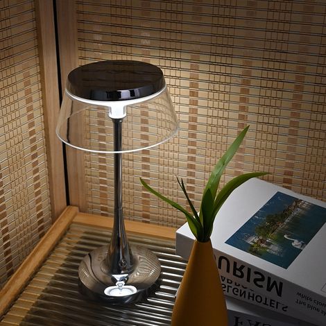 lampe de table rechargeable a contact pour comptoir design moderne couleur chrome lampe de bureau sans fil en acrylique et metal 135x270 mm (1/4)
