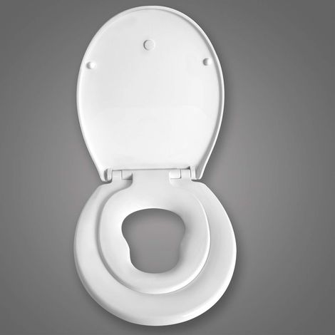 WOLTU Toilettensitz Wc Sitz Deckel Absenkautomatik, Kunststoff, Fix-Clip, Mit integriertem Kindersitz Softclose, Antibakteriell Weiß (1/5)