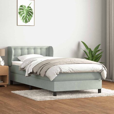 Sommier à lattes de lit et matelas gris clair 90x210 cm velours (1/5)
