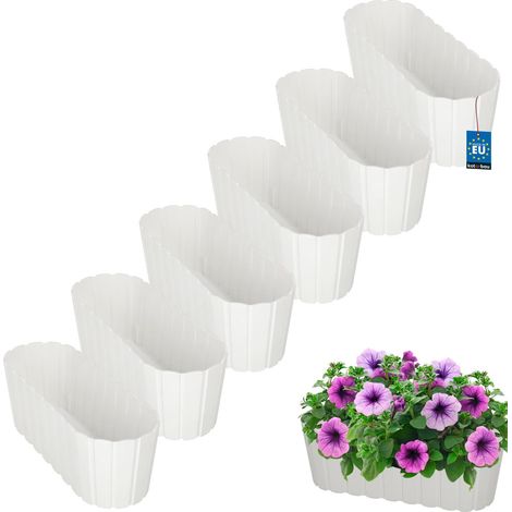 Jardinière de balcon blanche de 40 cm (lot de 6) pour fleurs et herbes aromatiques (1/5)