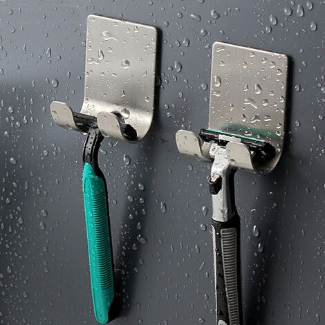 2x Porte Rasoir - Lot de 2 Porte-Rasoir Adhésif avec Crochet en Aluminium - Support Rasoir Salle de Bain Douche (1/4)