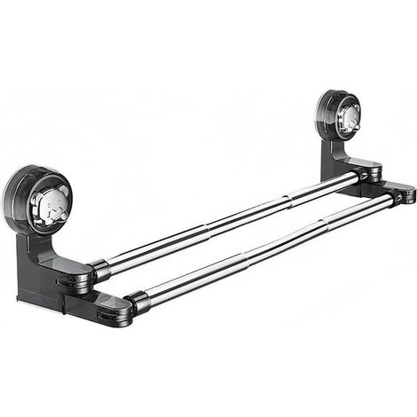 Wall-mounted suction cup towel rack with double bar, adjustable 30–60 cm, for bathroom, kitchen and laundry room (1/5)