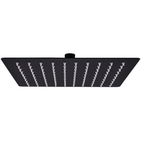 Pomme de Douche Pluie Pulvérisateur Pommeau de Douche Tête de Douchette Accessoire de Salle de Bain Acier Inoxydable 20x20 cm Carrée Noir (1/5)