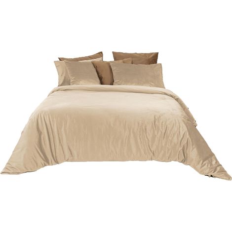 Parure de lit en Velours Doux et élégant Velours sur Le Dessus et Microfibre sous Ensemble de Couette et taies d'oreiller lit Double crème (1/5)