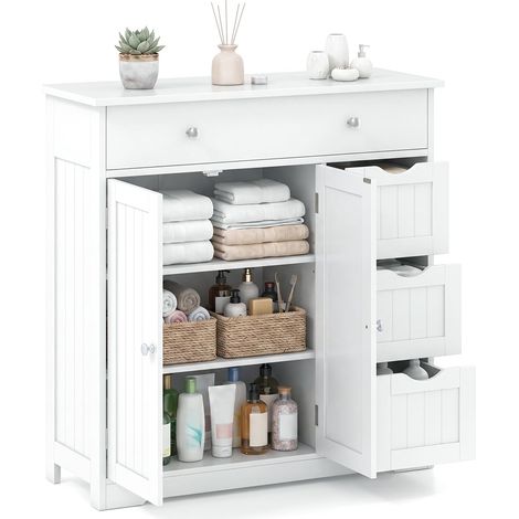 COSTWAY Mobile da Bagno a Terra con Ripiano Regolabile, 80 x 30 x 82 cm (1/5)